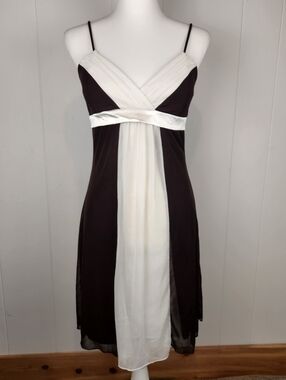 Y2K Taboo Babydoll Dress Juniors 7 Dark Brown White Short Mesh Overlay Spaghetti